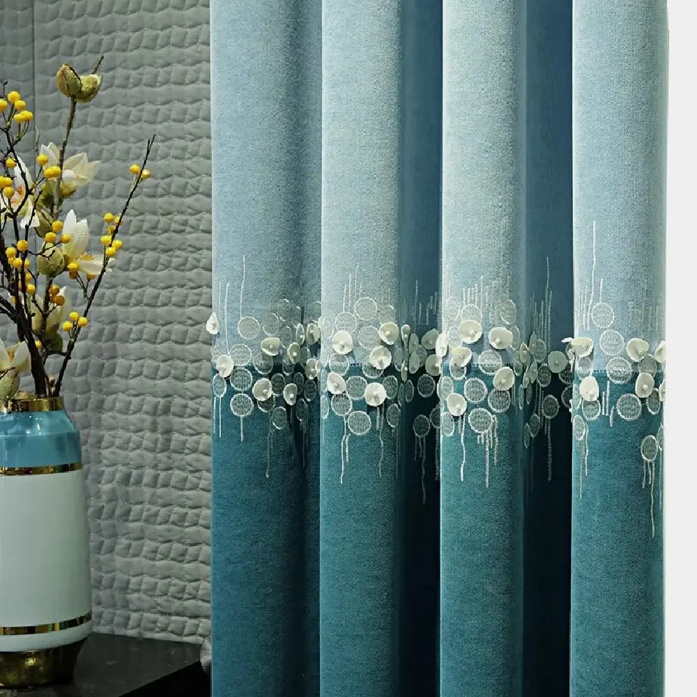 

1 Panel 140cm Width European Curtain for Bedroom Living Room Beaded Semi-Blackout Curtain