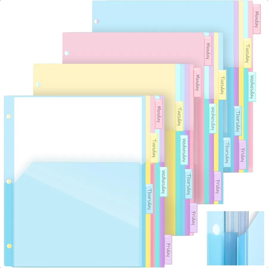 

4 Sets 20 Pcs Plastic Binder Dividers for 3 Ring Binder 5 Tab Letter Size with Flexible Expanding Front Pockets 1 4 Expand Mult