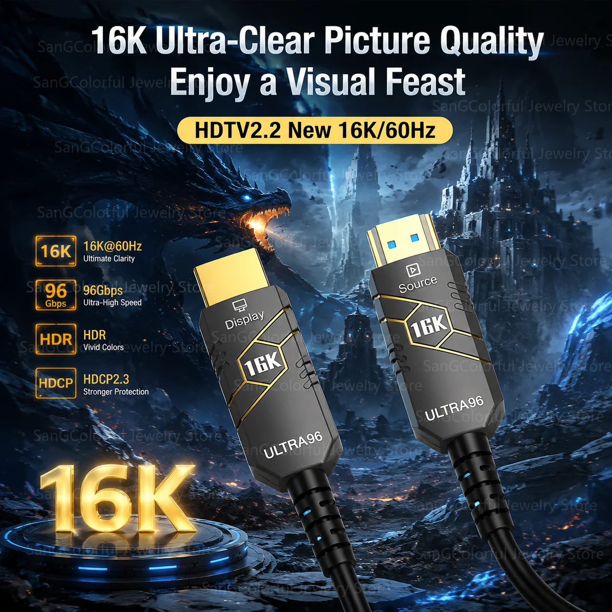 16K Fiber Optic HDMI 2.2 Cable 96Gbps High Speed 16K@60Hz 4K@240Hz HDR,HDCP,DSC HDMI 5m/10m/30m For RTX 5090/5090D RX 9070 XT