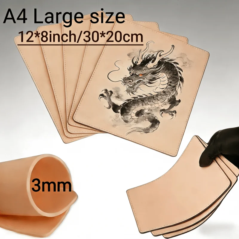 Tattoo Practice Skin A4 Size 3mm Thick Silicone Light Beige Fake Skin Tear Resistant Formaldehyde Free for Tattooists Training