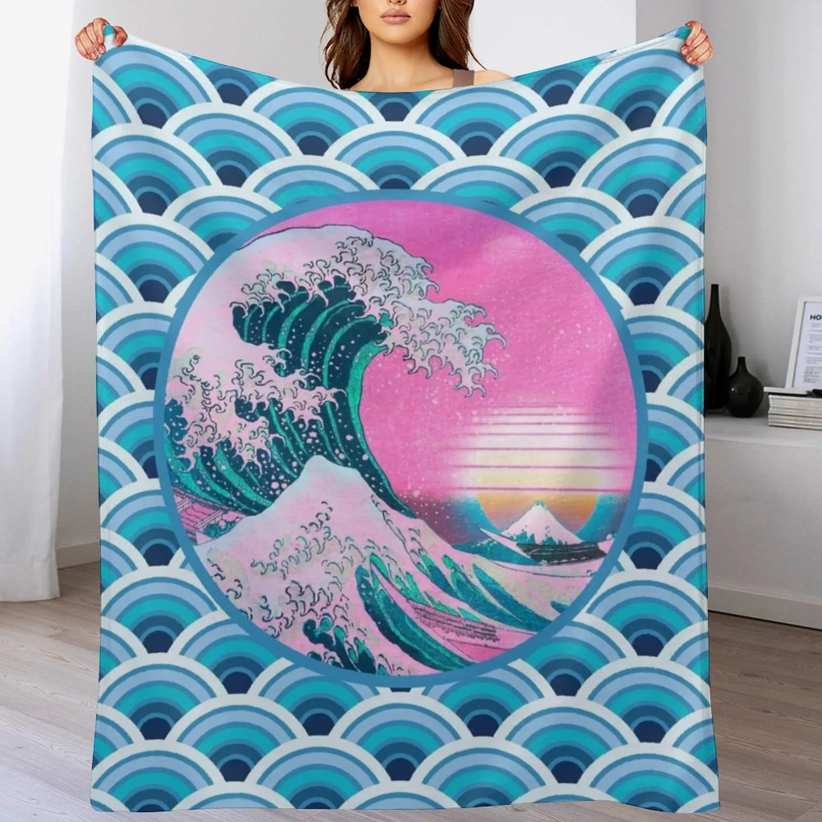 

Vaporwave Aesthetic Great Wave Seigaiha Ocean Sunset Throw Blanket Baby Winter beds Blankets For Baby Blankets