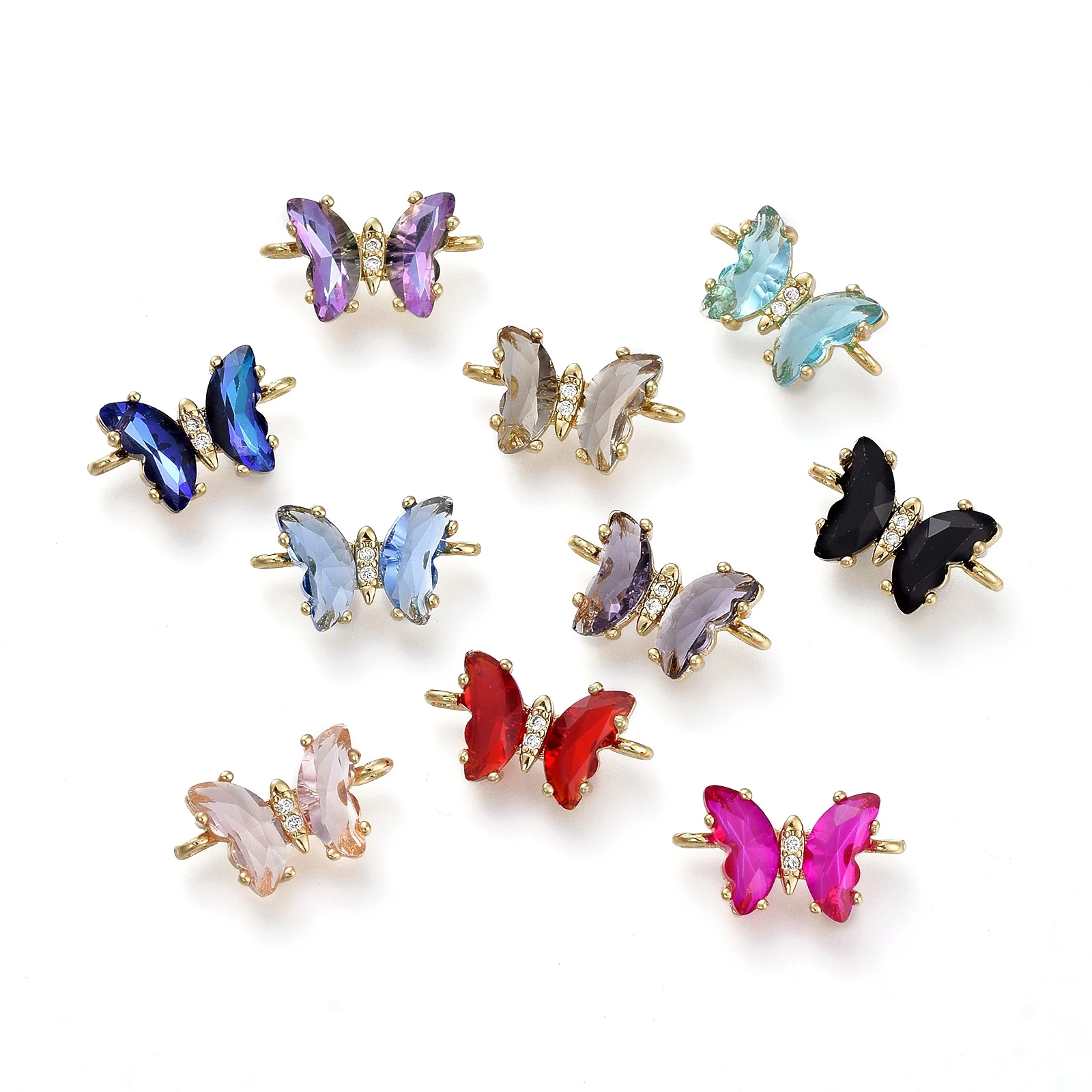 

5pcs Glass Butterfly Connectors with Brass Micro Pave Cubic Zirconia For Jewelry Making DIY Necklace Bracelet Hair Accessories