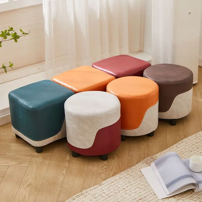 Home living room square round low board stool color matching light luxury technology cloth shoe changing stool sofa footstool