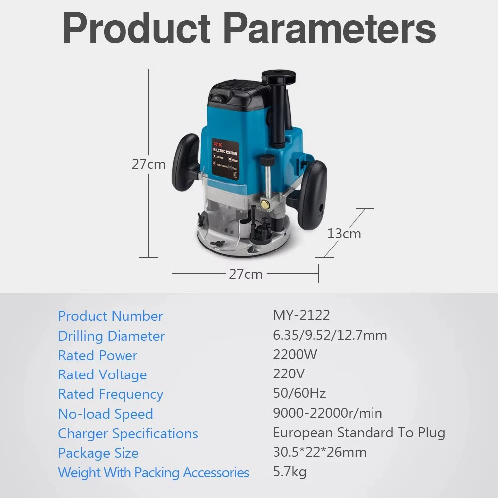 2200W Electric Router Trimmer 6 Gears Wood Milling Engraving Slotting Trimming Machine Woodworking Hand Carving Carpentry Router