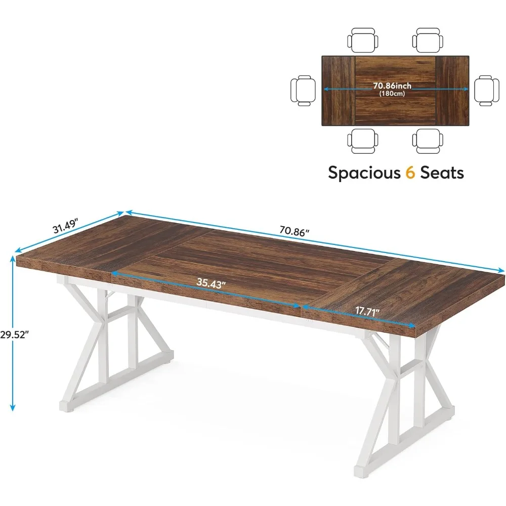 Mesa de conferencia rectangular de 6 pies, mesa de madera rústica, 70,86 L X 31,49 W X 29,52 H pulgadas