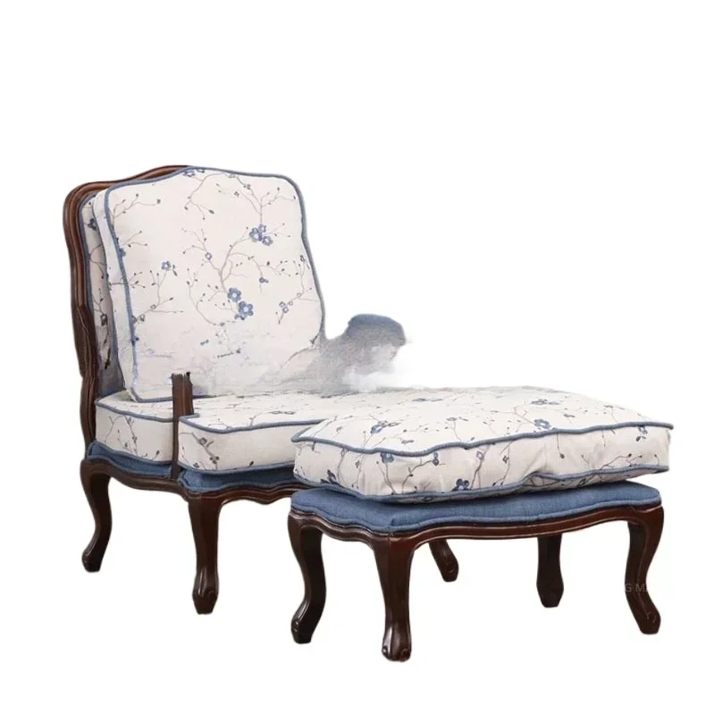 American solid wood single sofa furniture pedal living room casual fabric high back sofa chair