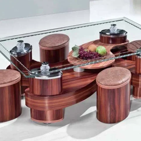 %a coffee table with stools glass top center table design