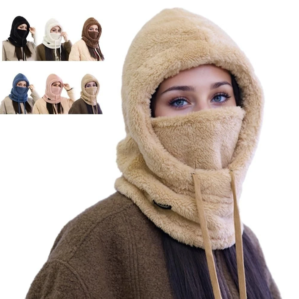 

Winter Outdoor Windproof Warm Pullover Cap Thickened Scarf Cap and One-Piece Hooded PNE-Suit for Men Women for Cycling Skiing