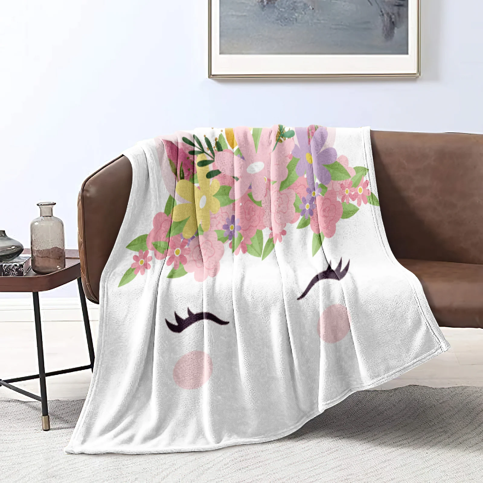 Unicorn Blanket Cartoon Animals Throw Blanket Warm Lightweight Botanical Bed Blanket Soft Warm Blanket for Bed Sofa