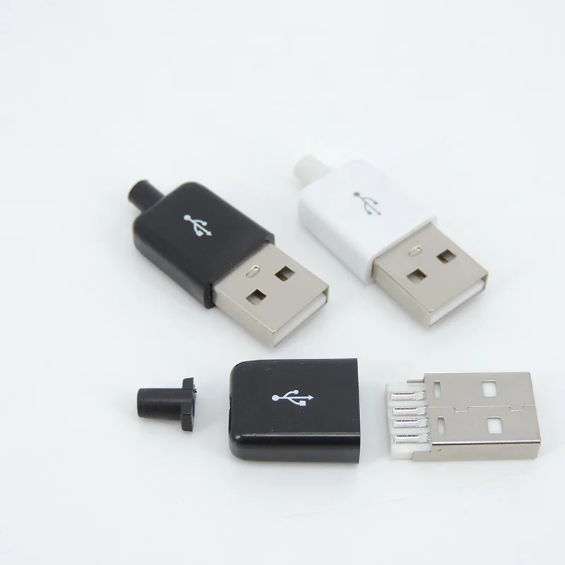 10Pcs USB Type A Connector Male 4 Pin Plug Socket With Black White Plastic Cover USB 2.0 Type-A Soldering DIY Kits