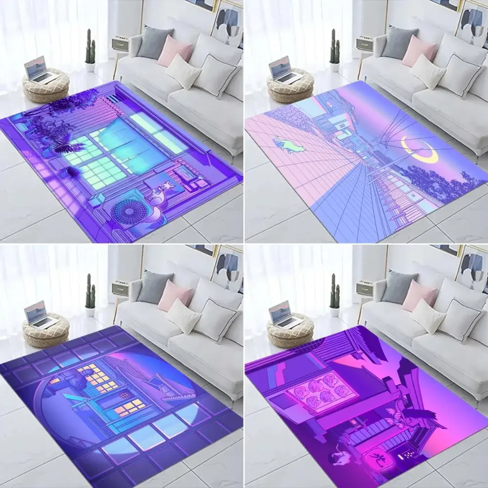 

80s Vaporwave Style City Night Street Cat Floor Mat Bath Mat Nordic Style Home Doormat Bathroom-Toilet Mats Welcome Doormat