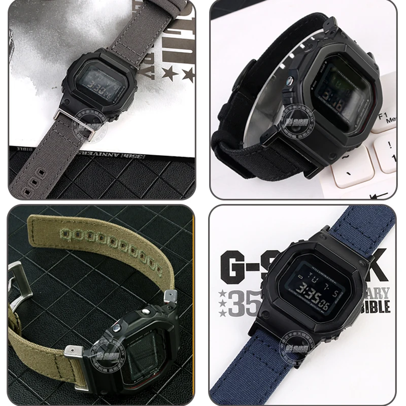 New Nylon Watchband For Casio GSHOCK GA110 GW-B5600 DW5600 GA-2100 GA2100 Modified Canvas Watch Bracelet Strap Khaki Black Green