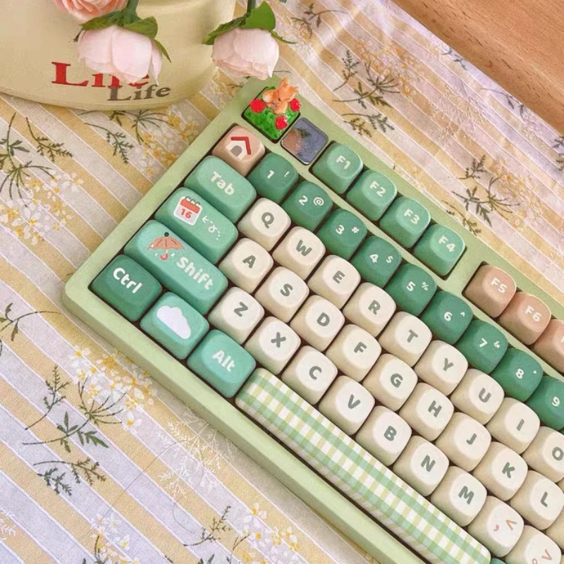 132 Keys Go Hiking XOA Keycaps Gift Cute Key Cap Square Thermal Sublimation Mechanical Keyboard includ2.25 U 2.75U for Alice