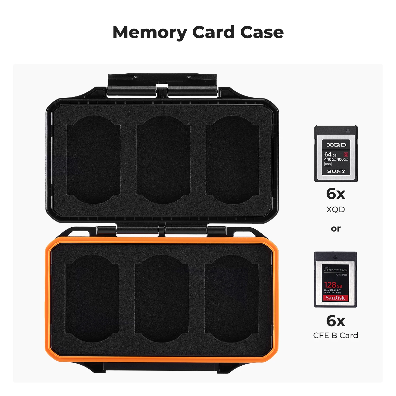 K&F CONCEPT Memory Cards Storage Case Waterproof Shockproof 6 Slots CF Memory Card Box For XQD or Cfexpress Type-B Cards Holder