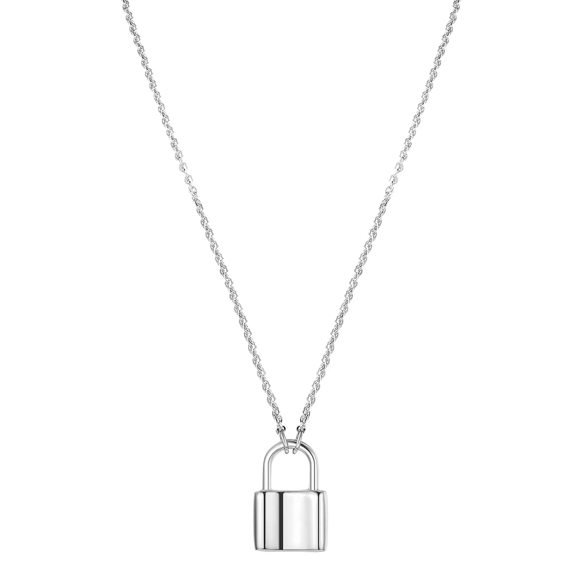Bobisty Stainless Steel Lock Pendant Necklace for Mom Women Punk Hiphop Rock Goth Necklace Long Chain Mother\'s Day Gift With Box