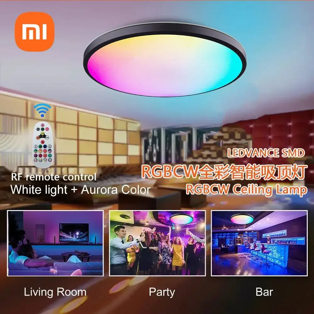 Xiaomi mijia สมาร์ทโคมไฟเพดาน RGBCW สี Dimming และปรับสีสมาร์ท RF รีโมทคอนโทรลห้องนอน LED วงกลม