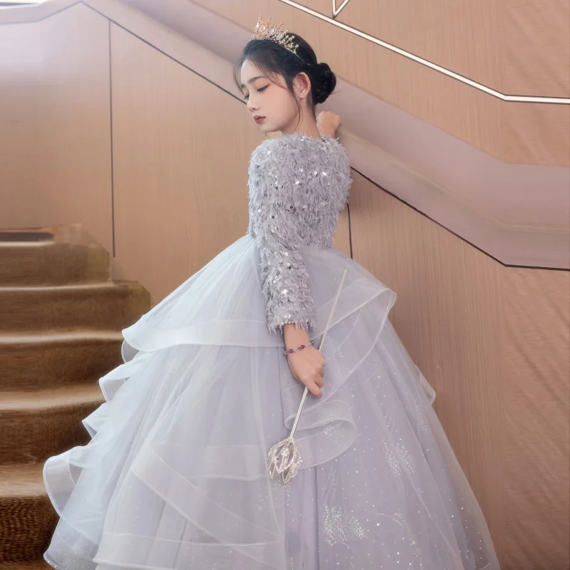 Girls' Stunning Evening Dress Host Light Luxury Niche High-end Princess Dress Spring Season Children's Piano Performance Dress