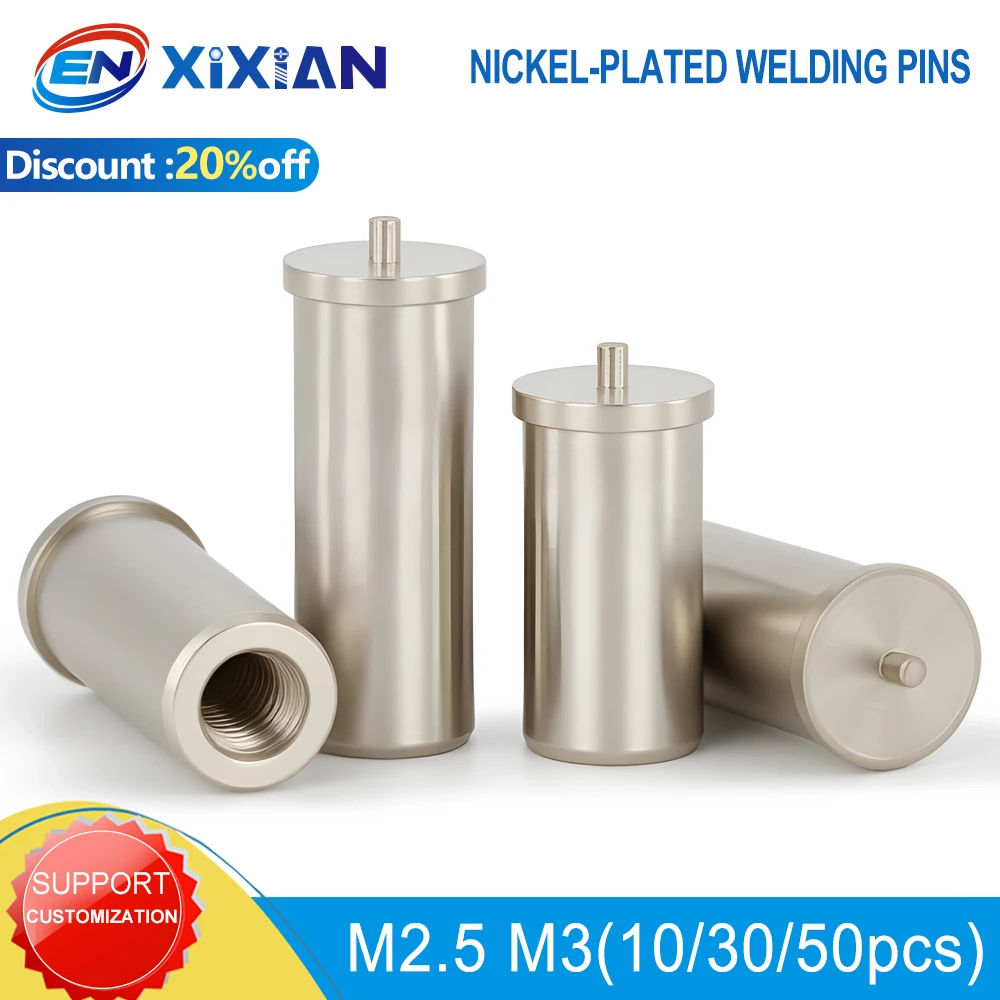 M2.5 M3 Nickel-Plated Welding Studs Standoff Screws Soldering Pin PCB LED SMT Thread Connector Stud Screw 10pcs/30pcs/50pcs