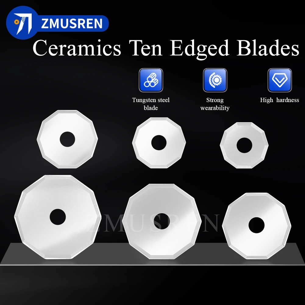 10PCS 10-Sided Decagonal Ceramic Blade 8*0.63mm Zirconia Round Cutter CNC Rotary Cutting Machine Blade for Fur Faux Fur Leather