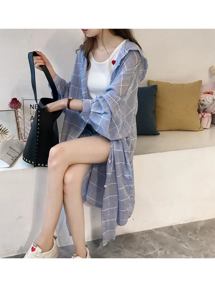 Women Blouse 2025 New Loose Plaid Turn Down Collar Cardigan Button Hoodies Spring Autumn Shirt women's Clothing Vestidoes