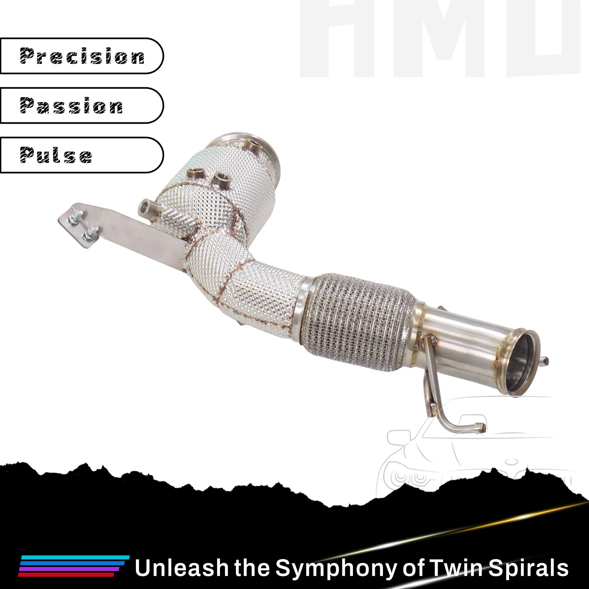 

HMD Customization SS304 для BMW M135i F40, водосточная труба для катализа с теплозащитным экраном, автомобильные детали