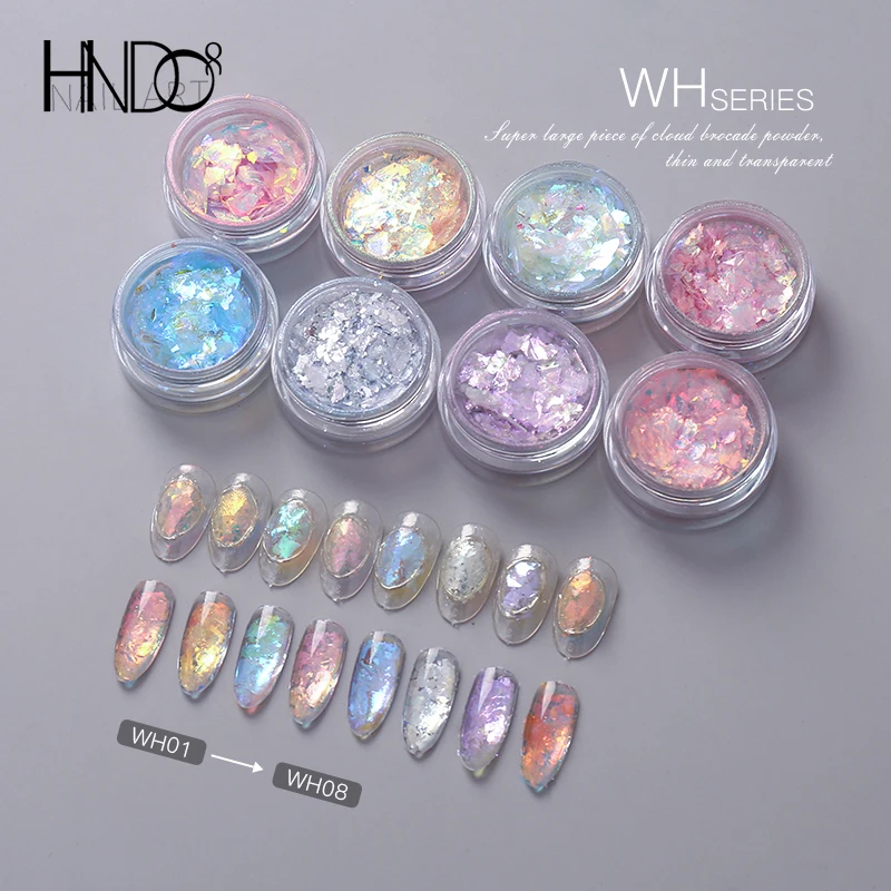 HNDO 8 Colors Aurora Crystal Irregular Opal Flakes Nail Powder for Nails Professional DIY Powder Manicure Decoration WH Series