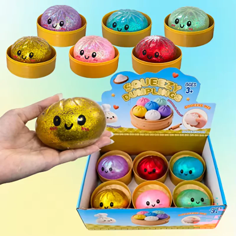 蒸しパン型スクイーズ玩具-シミュレーションバオ-ストレス解消-フィジェットトイ-ビーズ入り-キラキラ-ソフトスクイーズ感覚-減圧アクセサリー