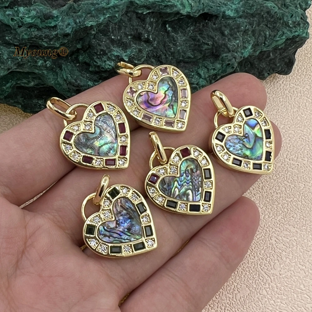 10PCS Wholesale Cute Hear Shape Cubic Zircon Micro Paved Enamel Shell Crystal Charm Pendant Diy Necklace Bracelet HH2304