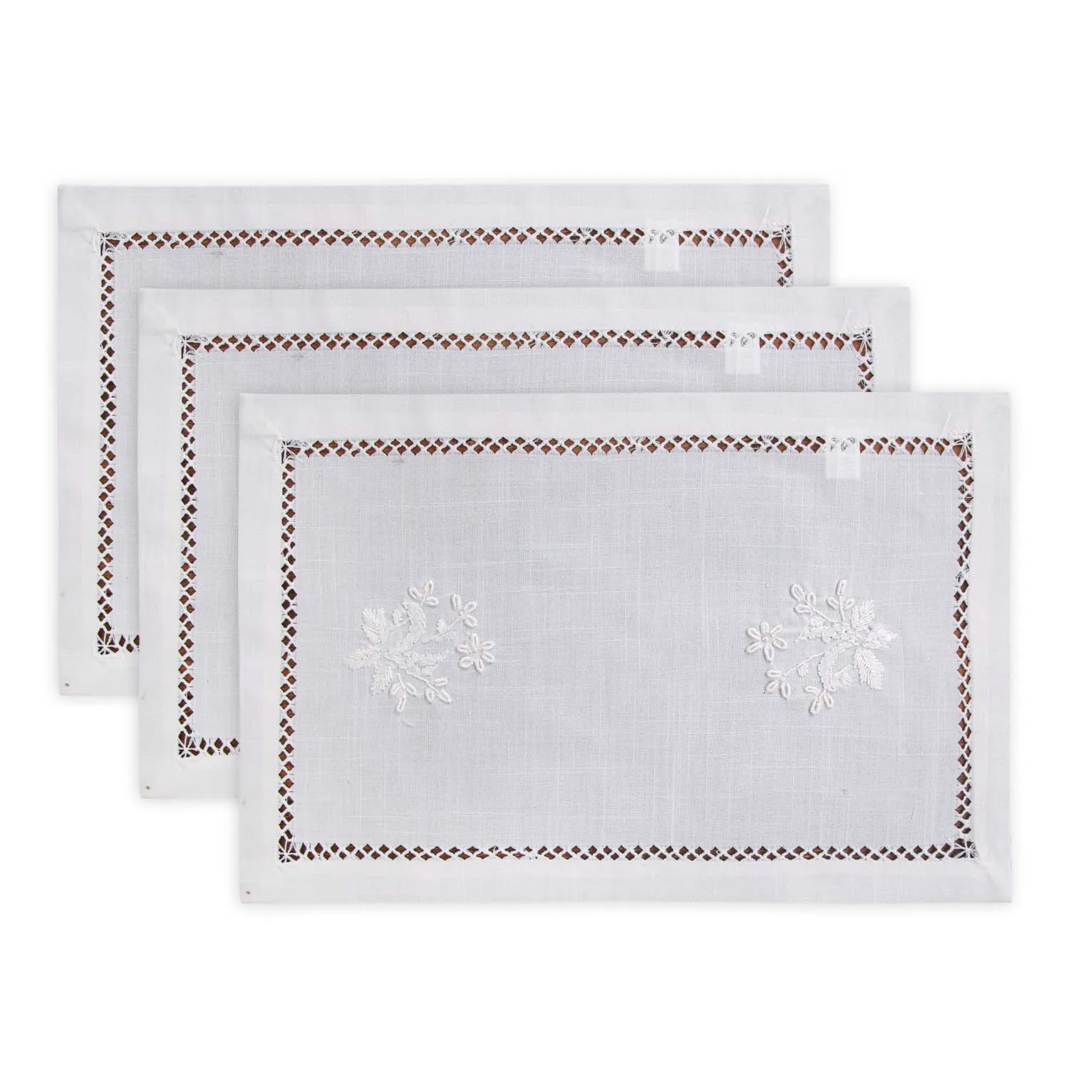 @Handmade 100% Vintage Placemat Hemstitched Embroidered by Hands, White, Beige, Slub Cotton, Eleganet, Luxurious  Table Deco