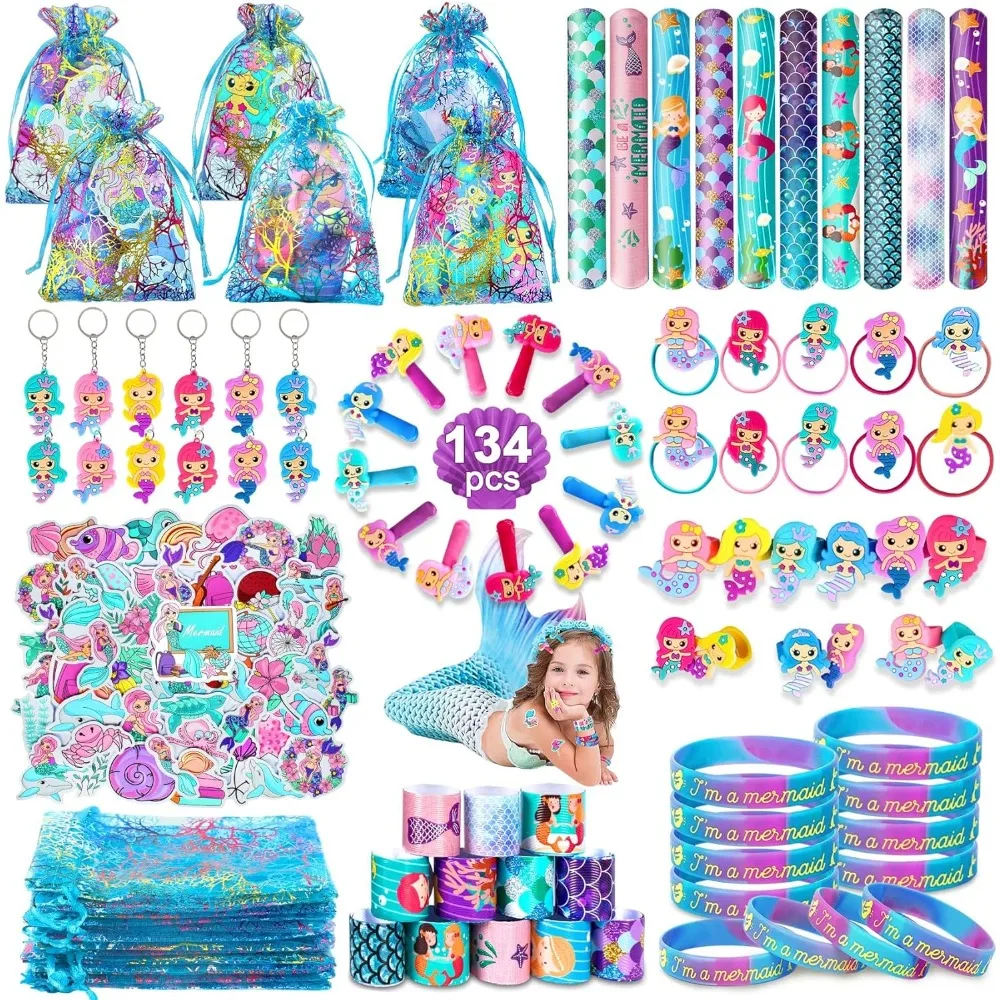 

134Pcs Mermaid Party Favors for Kids, Mermaid Birthday Party Decorations Toys for Girls, Goodie Bag Pinata Gifts for