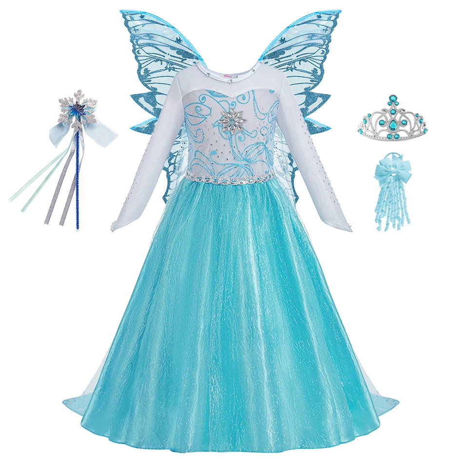 

Girls Carnival Cosplay Costume Set Baby Girl Party Fairy Gowns Clothes Children Elsa Princess Dresses Sets Kids Snow Queen Dress