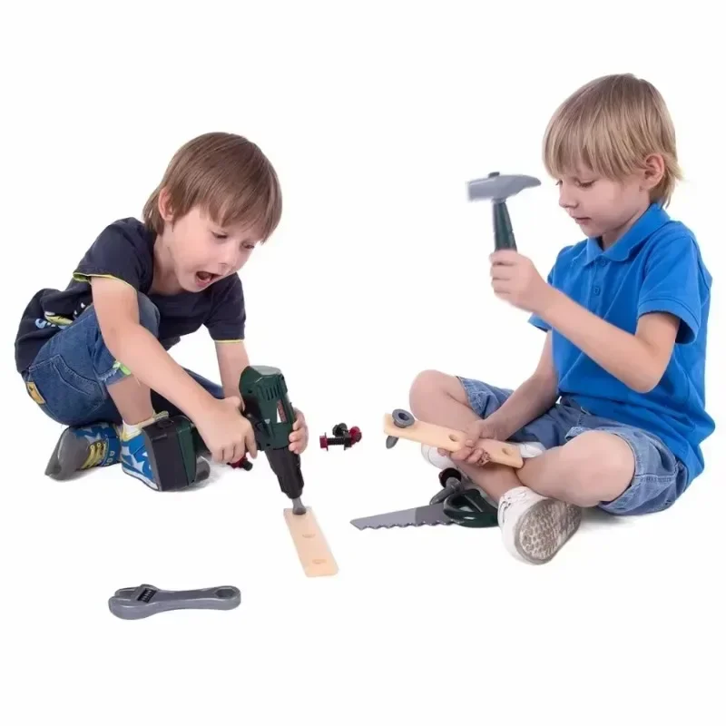 Outil de réparation créatif, ensemble d'outils d'entretien, boîte à outils, jouet de jeu de simulation, outil de jardin à domicile, perceuse électrique, ensemble de marteau de scie, cadeau pour enfants garçons