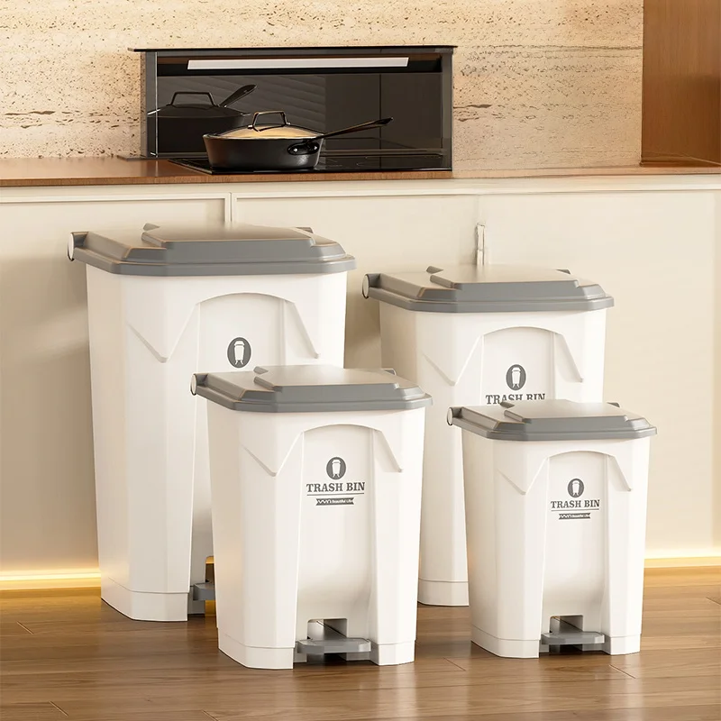 

Large Capaci Foot Pedal Kitchen Tra Can with Lid for Courard Outdoor Use High Aesthetic Value White Commercial Use