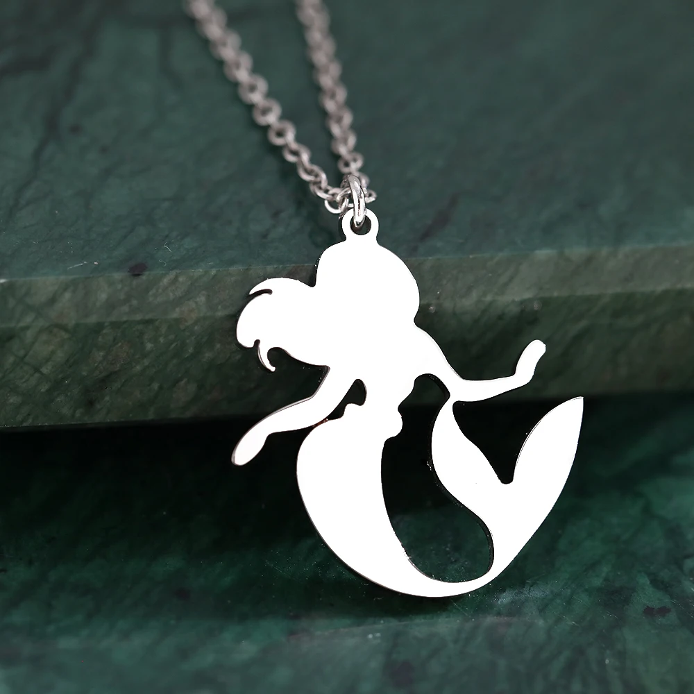 Stainless Steel Necklaces Cute Cartoon Fairy Tale Mermaid Pendant Children Girl Chain Fashion Necklace For Women Jewelry Teen