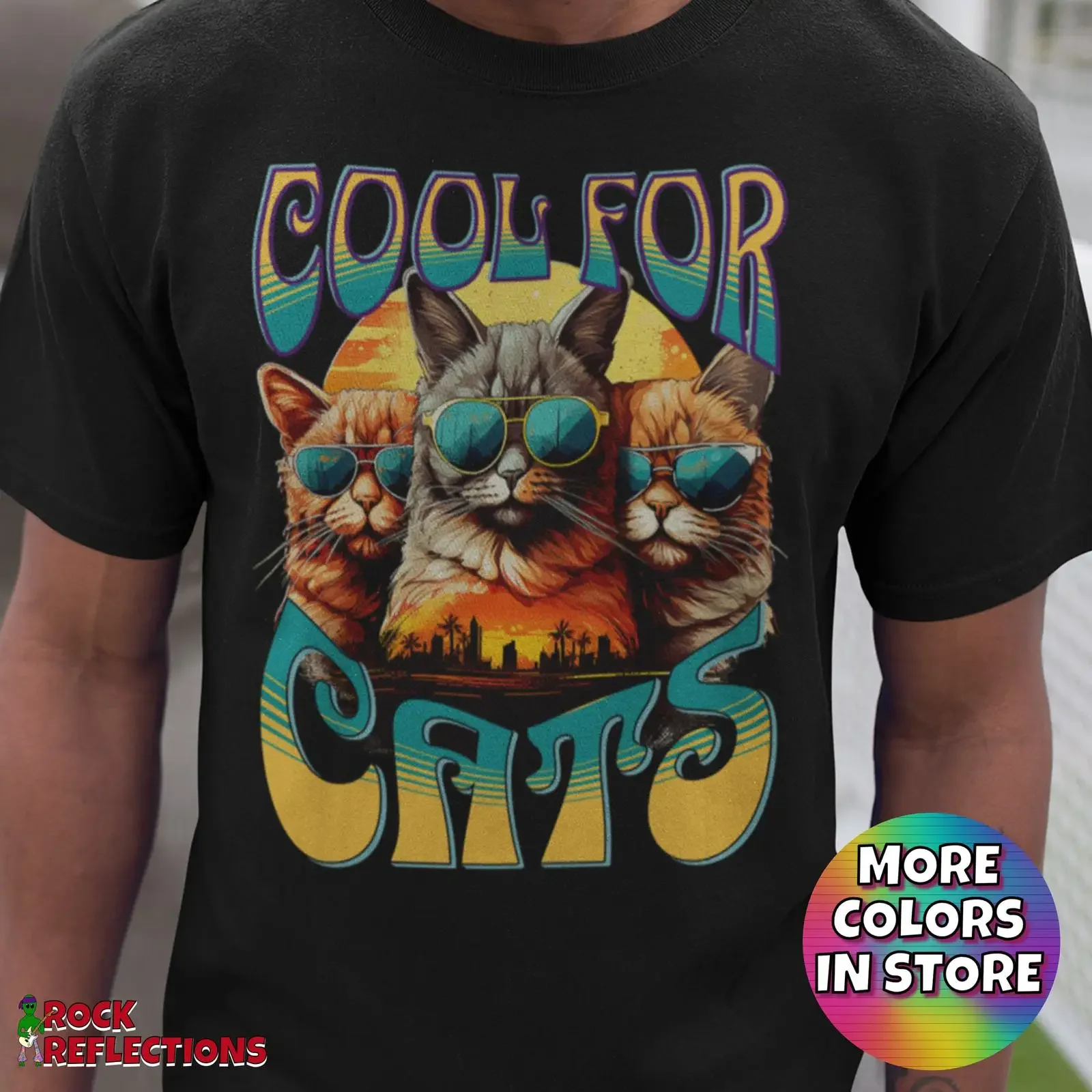 Cats T Shirt Retro Rock n Roll Sunglasses Design vintage Washed Stylish fashion Top For Everyday Wear designer clothes Unisex