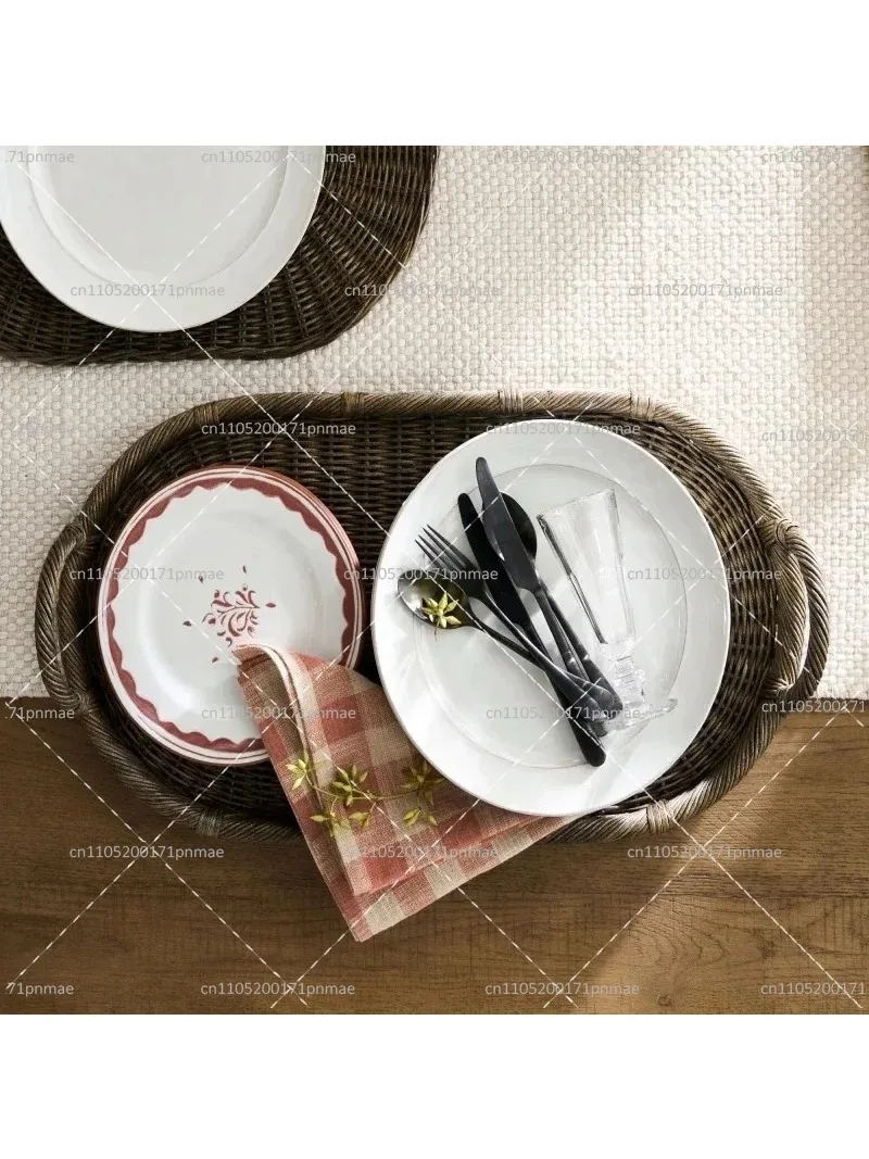 Handmade Woven Rattan Tray with Handles, Decorative Storage Tray for Home Organization