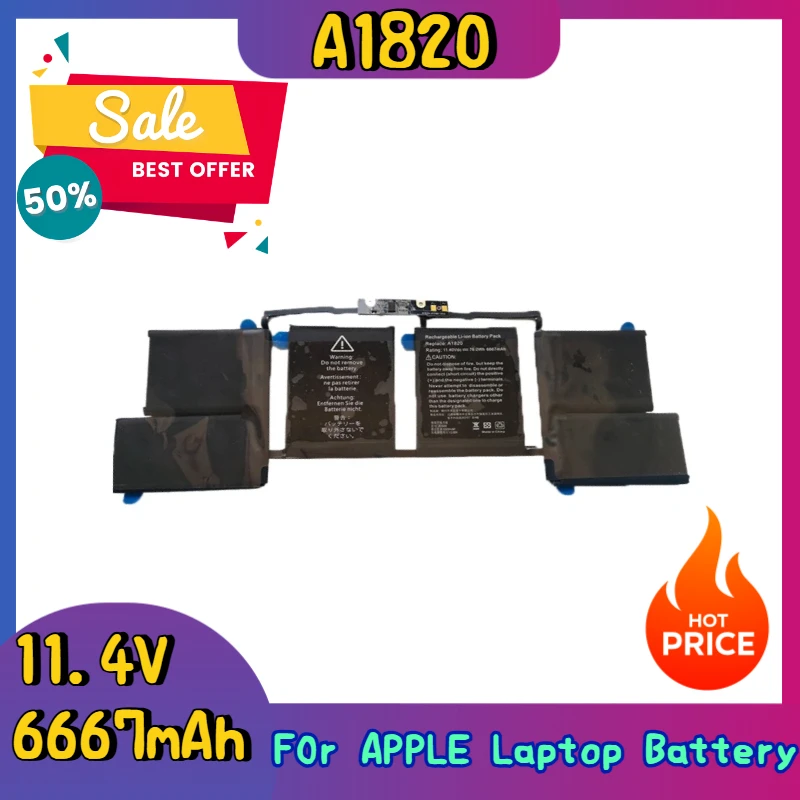 

New Replacement Laptop Battery A1820 11.4V 6667mAh For APPLE MACBOOK PRO 15" A1707 2016 2017 Year