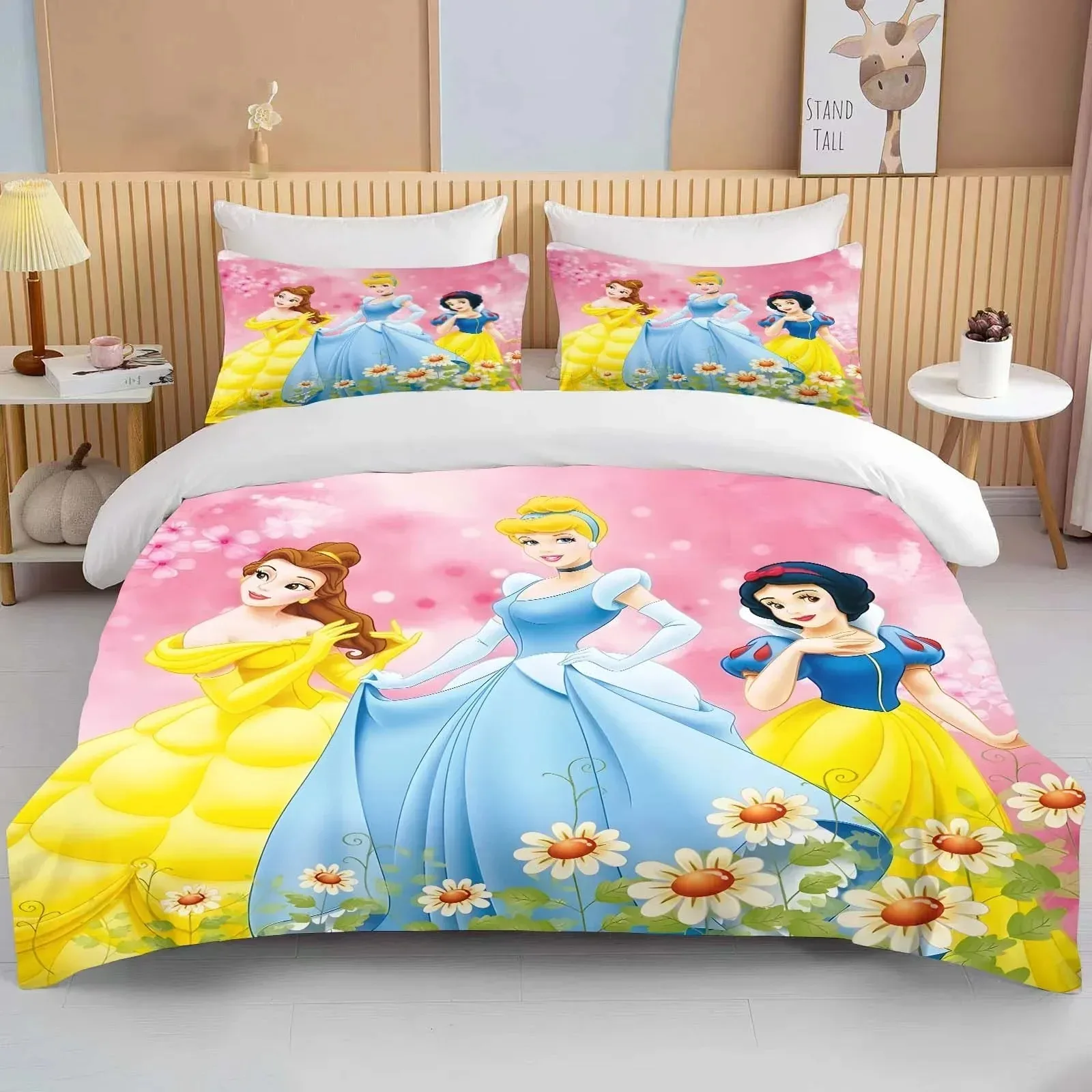 Disney Princess Snow White Bedding Set,Cinderella Ella Bed Cover,Ariel& Aurora Bed Cover,3D Children Rapunzel Bedding Set