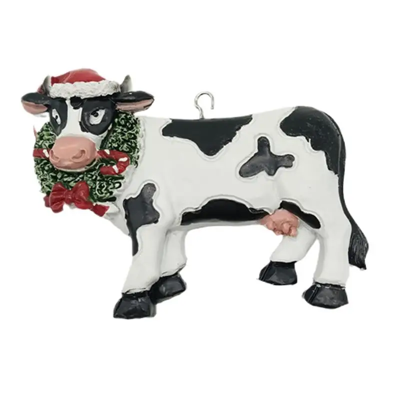 

Christmas Ornaments Fun Cartoon Cow Pendant Holiday Farm Cow Decor With Santa Costume Farmhouse Accessories Hangable Ornaments