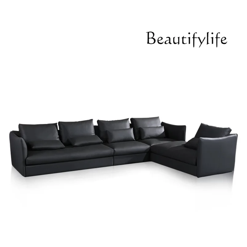 

Italian minimalist leather sofa living room villa corner large flat floor modern simplicity