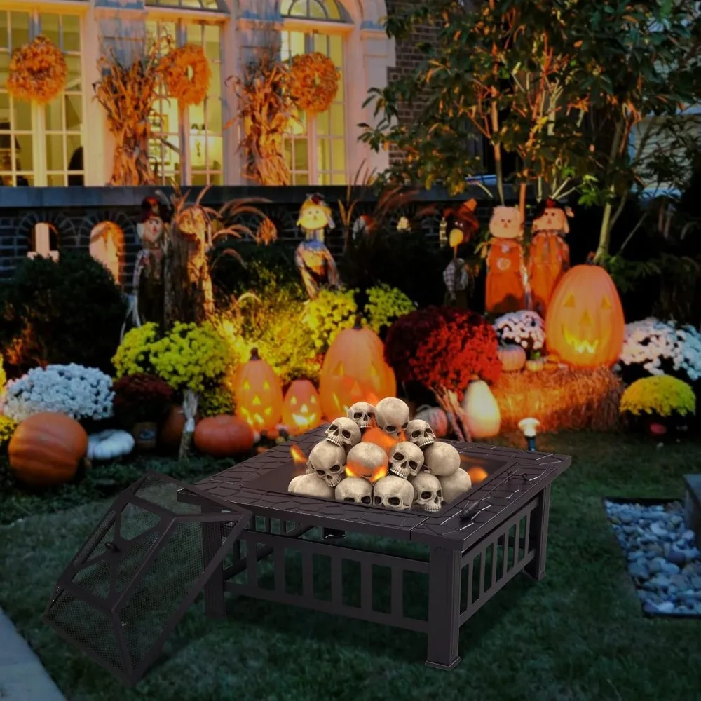 

Outdoor Fire Pit,Bonfire Wood Burning Fire Pit for Outside,Square Backyard Patio Firepit Table with Spark