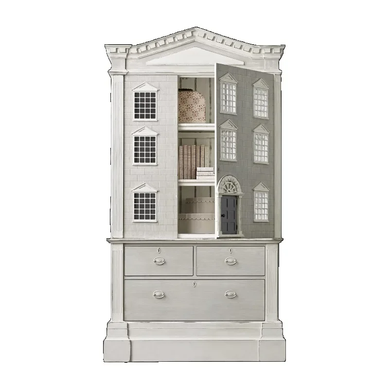 French retro white old solid wood American simple living room bedroom carved wardrobe, storage cabinet storage