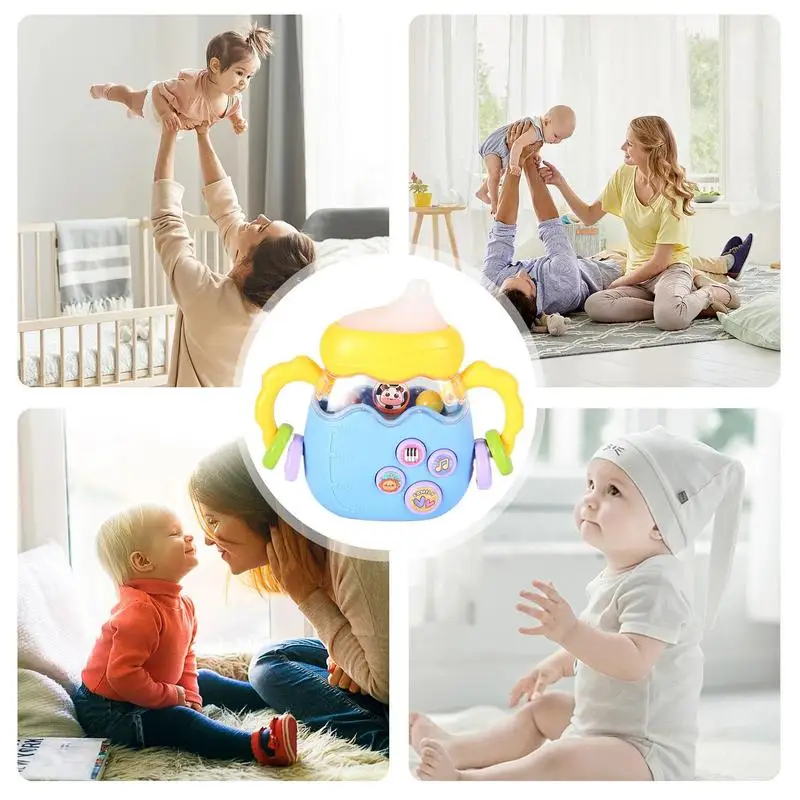 Kids Rattle Bottle Grab Shaker Rattles Teethers Bottle LED Light Smooth Newborn Grab Rattles Toy Educational And Safe For Girls