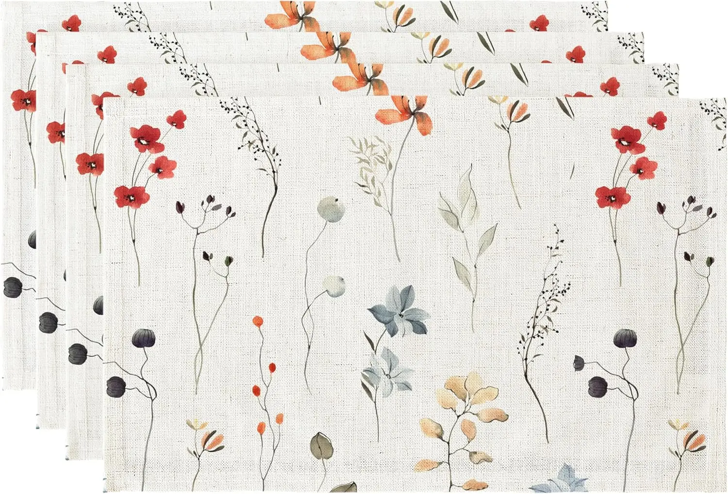 1PC Linen Fabric Floral Placemats, Waterproof Durable Boho Dining Table Mats for Kitchen, Rustic Vintage Washable Place Mats