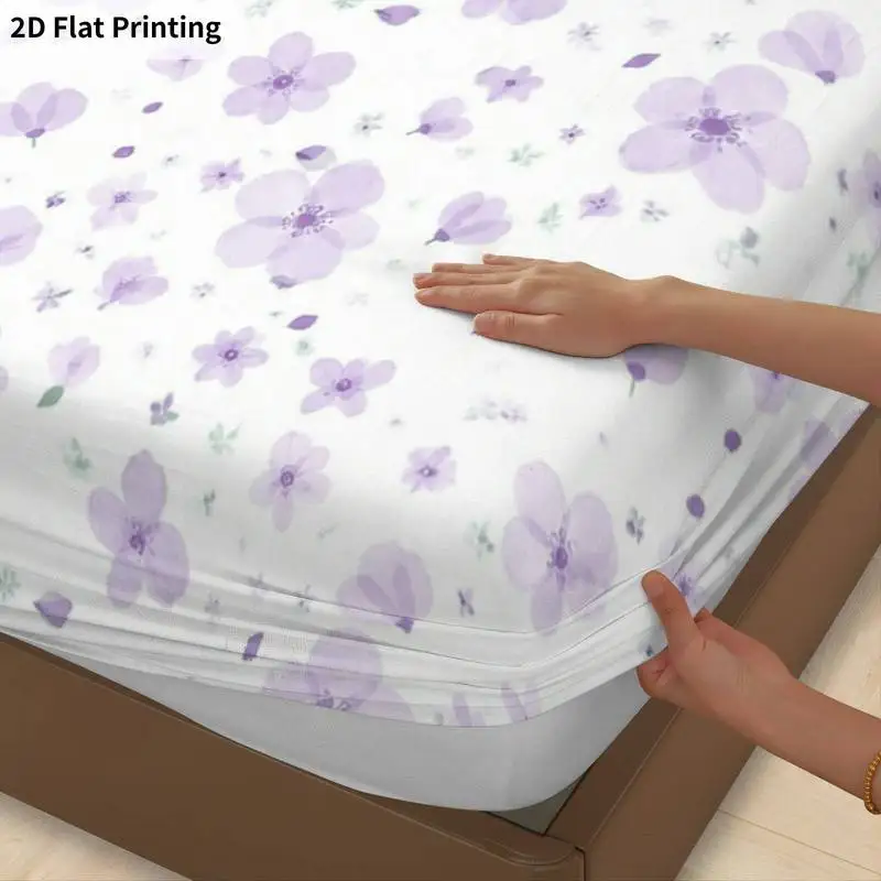 3Pcs Lilac Floral Fitted Sheet Three Piece Set (1*Fitted Sheet + 2*Pillowcases, Coreless), Bedding Set