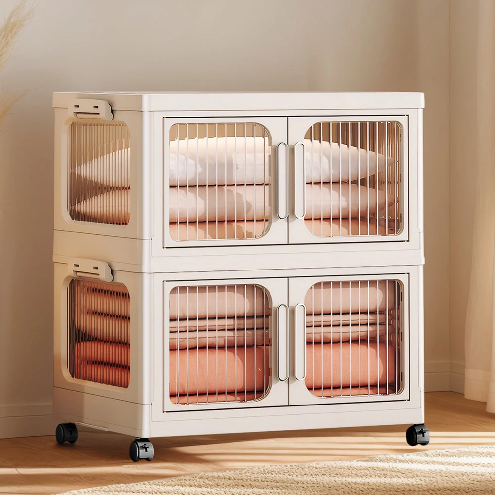 خزانة قابلة للطي مكونة من طبقتين، خزانة ملابس ذات سعة كبيرة، منظم تخزين منزلي مضاد للانزلاق للكتب والملابس والأدوات الصغيرة #4