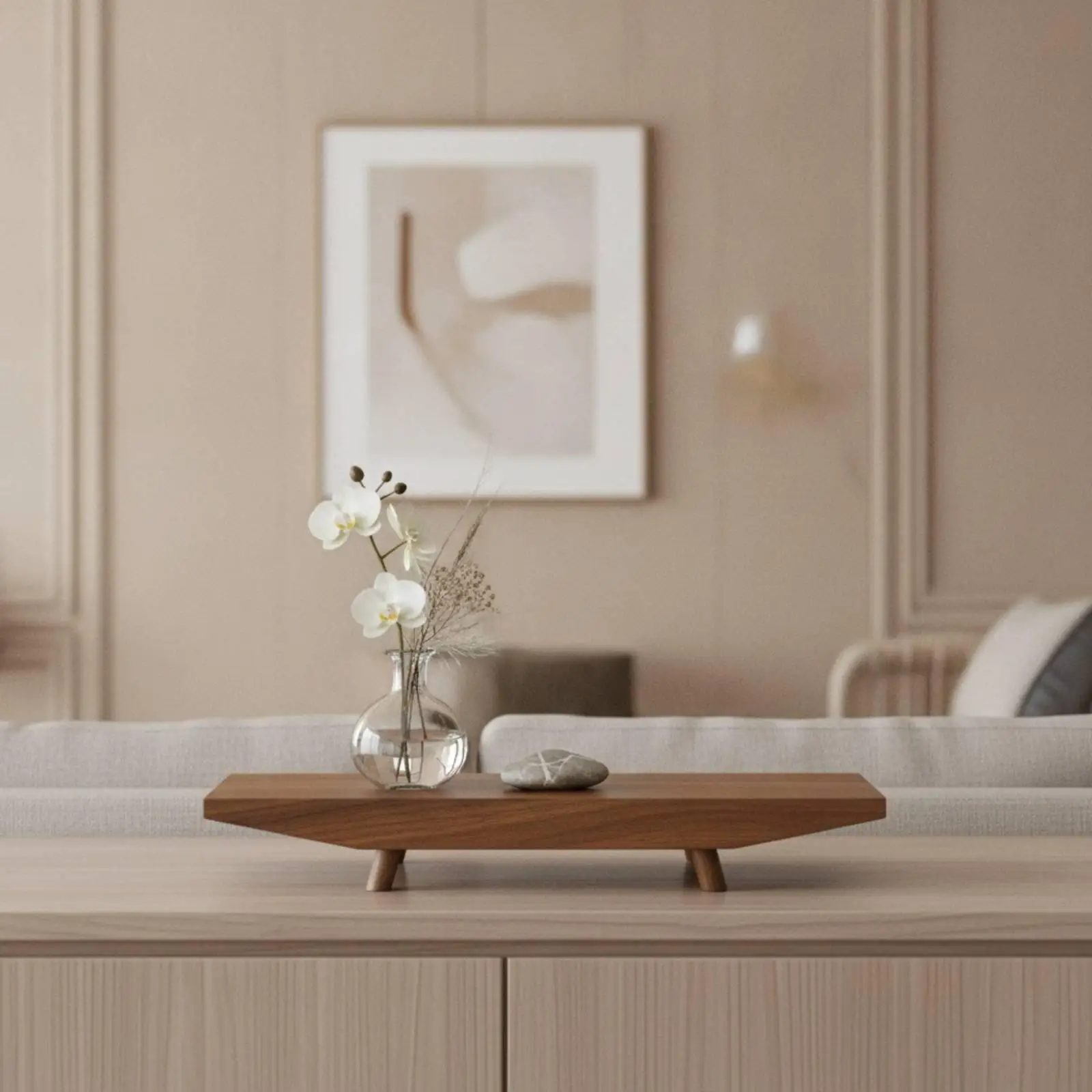 Decorative Acacia Wood Tray for Shelves and Countertops with Angled Sides for Home Accent