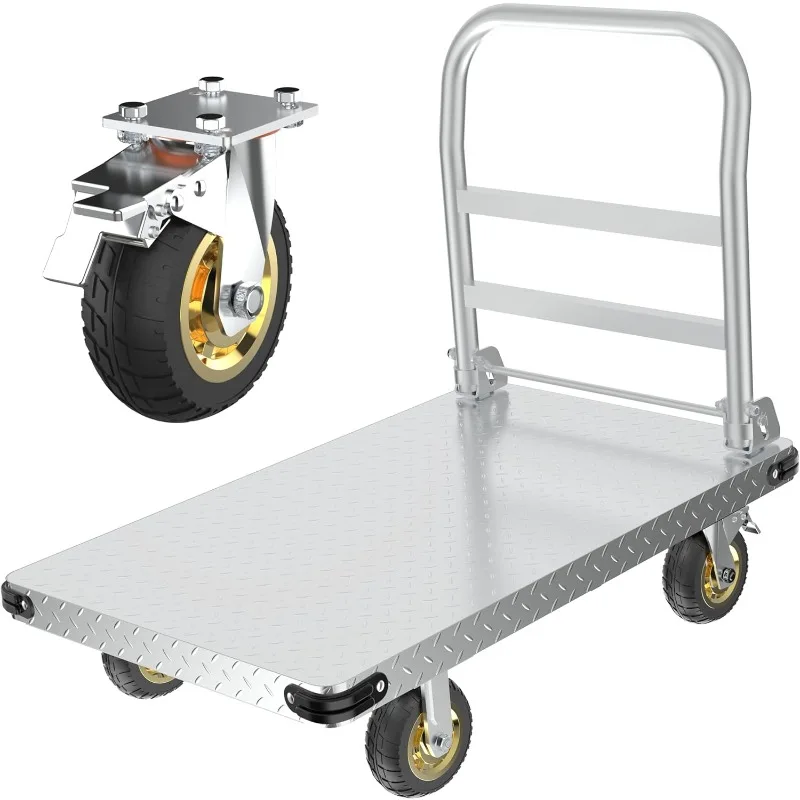 Carrello per camion, supporto inferiore rinforzato con carrello per carichi pesanti con capacità di 2200 libbre, carrello a base piatta in acciaio da 2MM con freno girevole da 6''