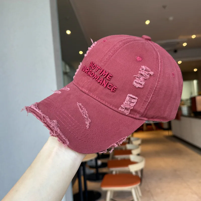 New Style Distressed Washed Baseball Cap with Three-dimensional Embroidery, A Slim Visor Hat That Makes Your Face Look Smaller.