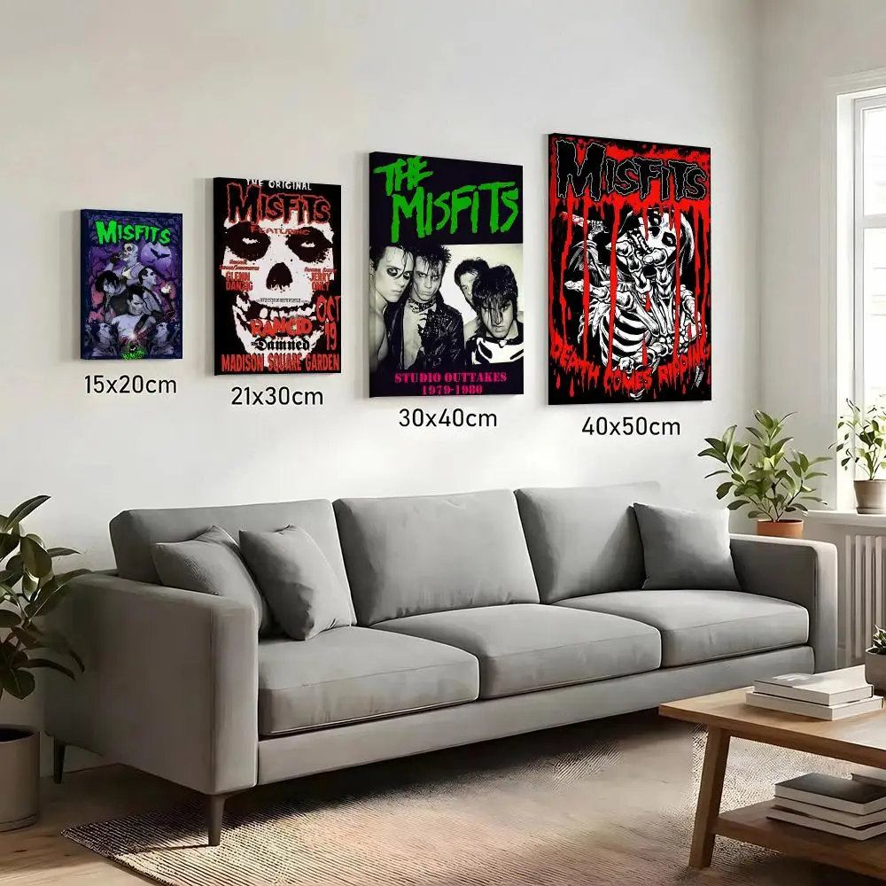 M-Misfits Metal Band Painting Calligraphy HD Canvas Print Poster Wall Art | Optional Frame | Modern Hallway Decor
